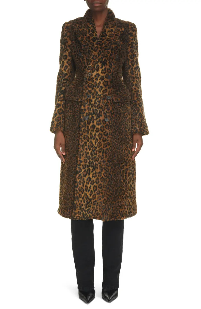 Balenciaga Hourglass Leopard Print Double Breasted Faux Fur Coat | Nordstrom | Nordstrom