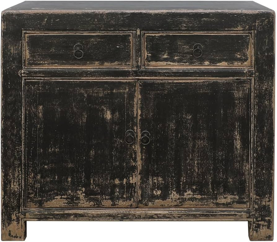 Artissance Two Drawers Cabient Distressed Black 39x18x35H Cabinet, Large, Antique White wash | Amazon (US)