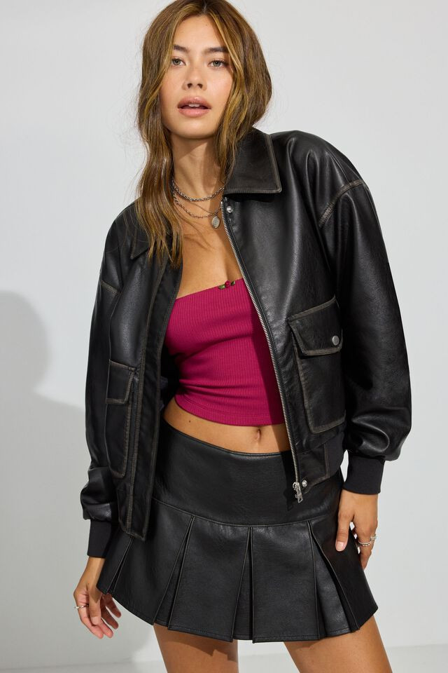 Long Faux Leather Bomber | Garage Clothing