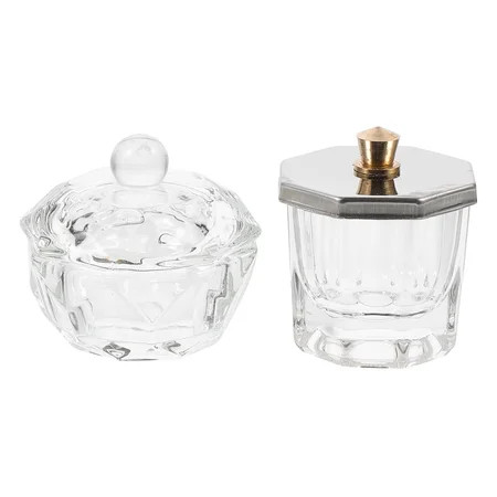 OUNONA 2pcs Crystal Glass Jar Nail Acrylic Liquid Powder Cup Bowl Container with Lid | Walmart (US)