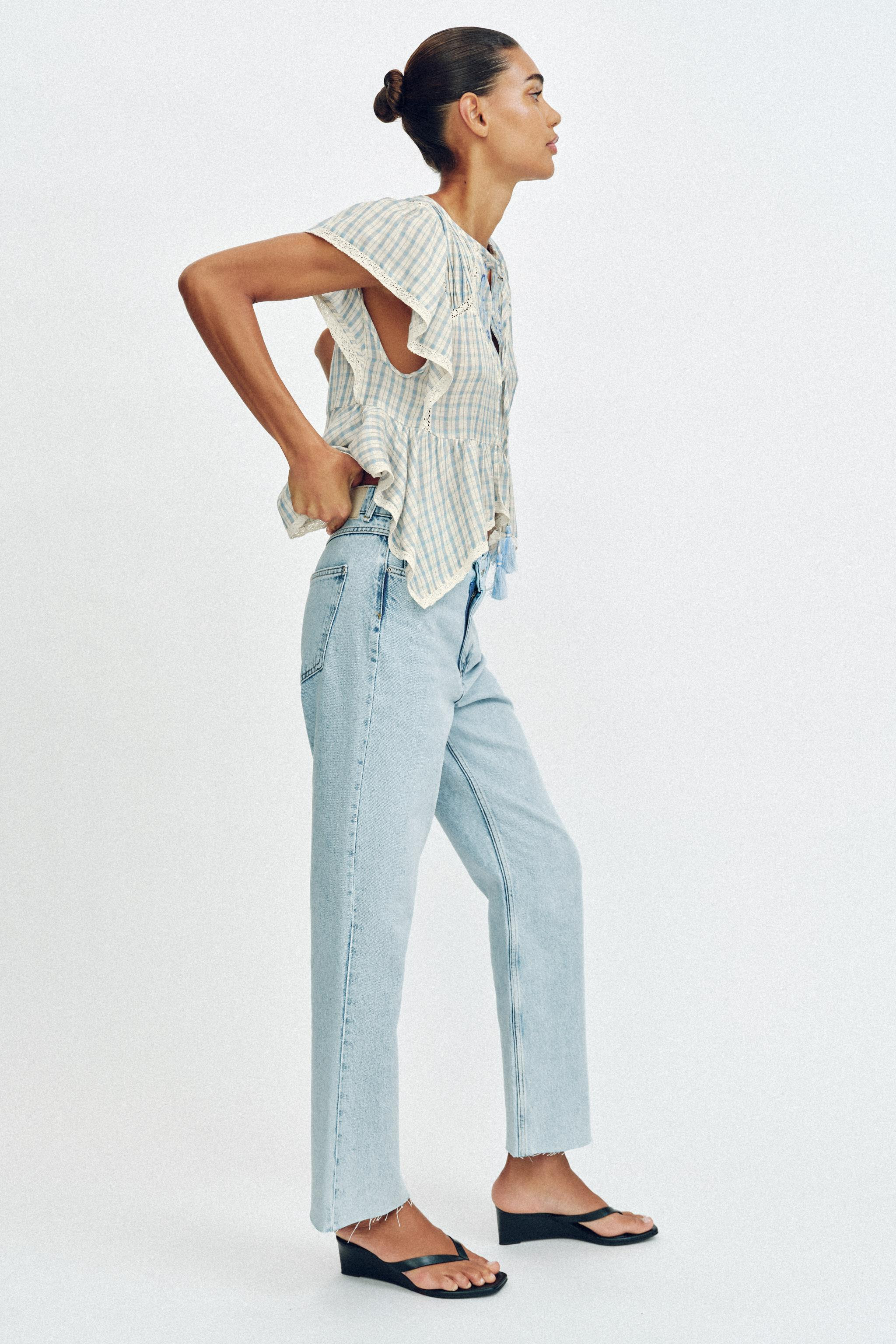 EMBROIDERED PLAID LACE INSERT TOP | Zara US