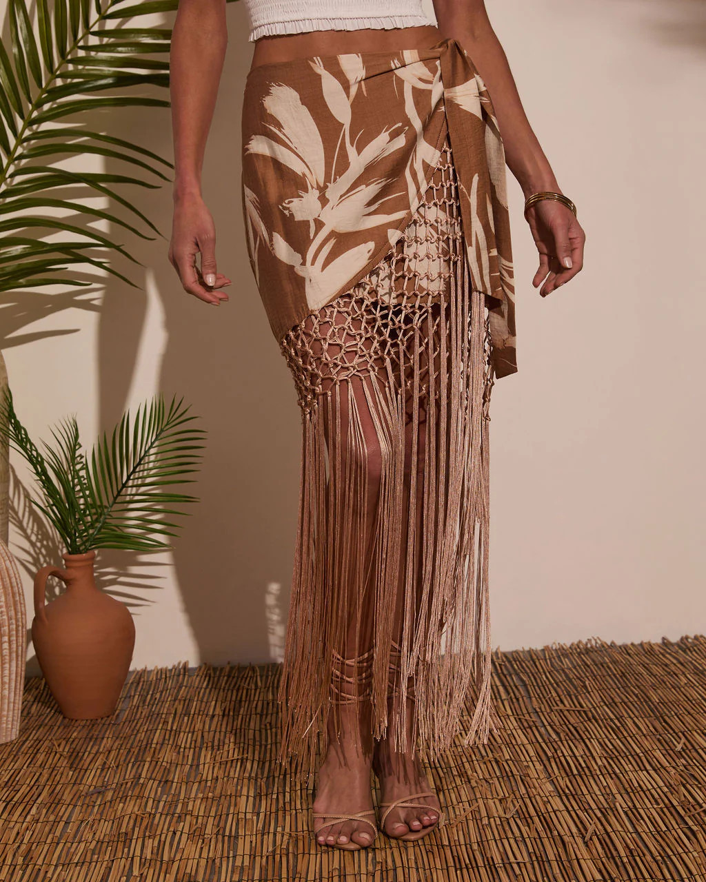 Sunny Views Wrap Fringe Mini Skirt Mocha / M | VICI