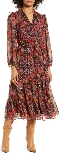Julia Jordan Floral Print Long Sleeve Tiered Midi Dress | Nordstrom | Nordstrom