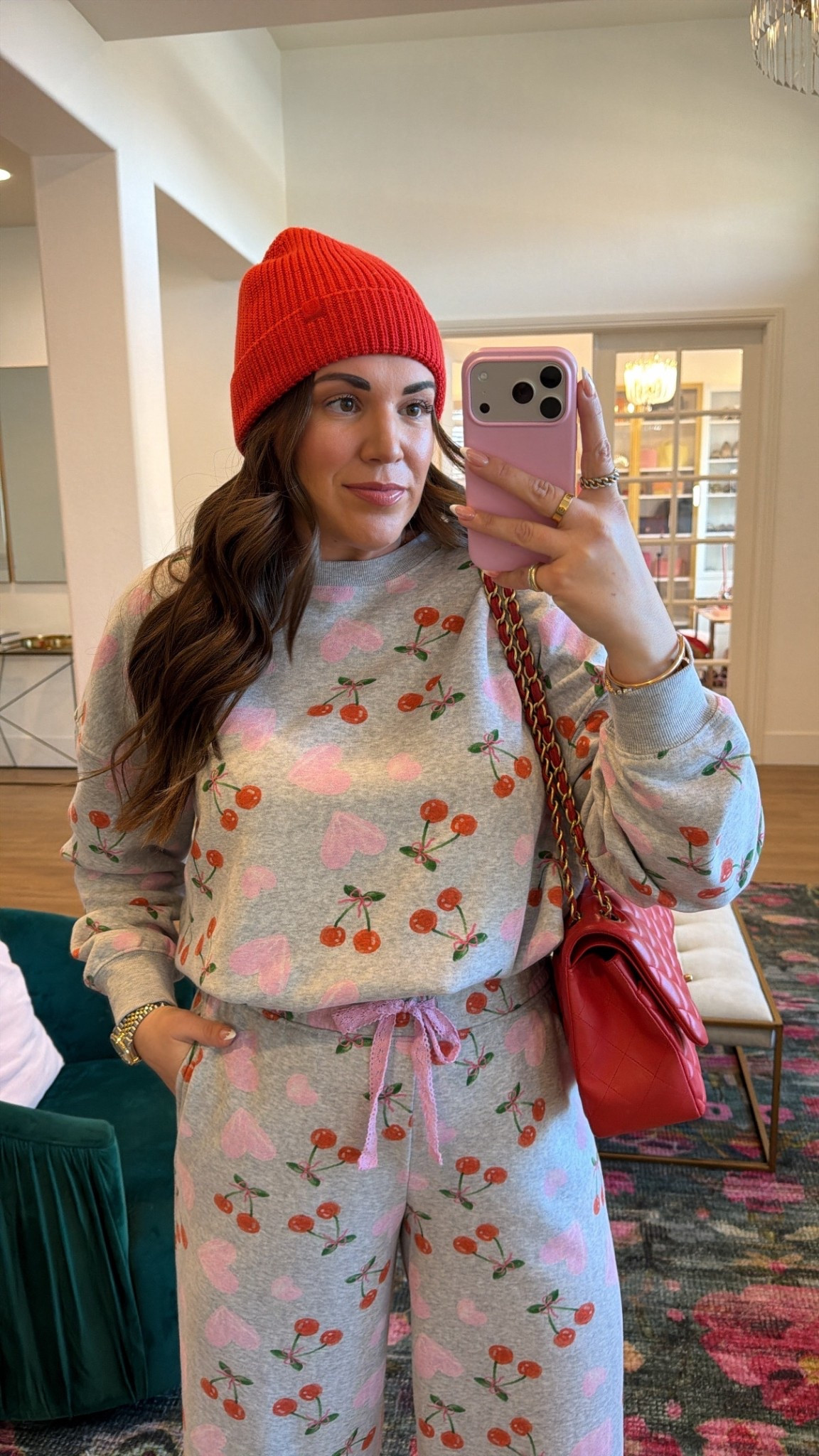 curvy midsize valentine print sweat set! wearing size large in top and bottom 💕🍒 

#LTKSeasonal #LTKFindsUnder50 #LTKMidsize