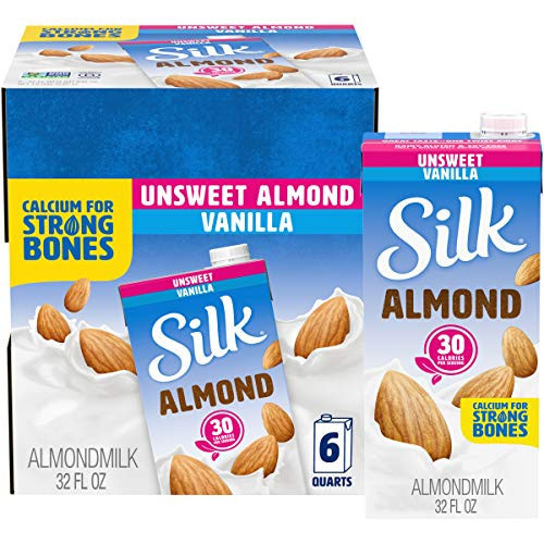 Silk Shelf-Stable Almond Milk, Unsweetened Vanilla, Dairy-Free, Vegan, Non-GMO Project Verified, 1 Quart (Pack of 6) | Amazon (US)