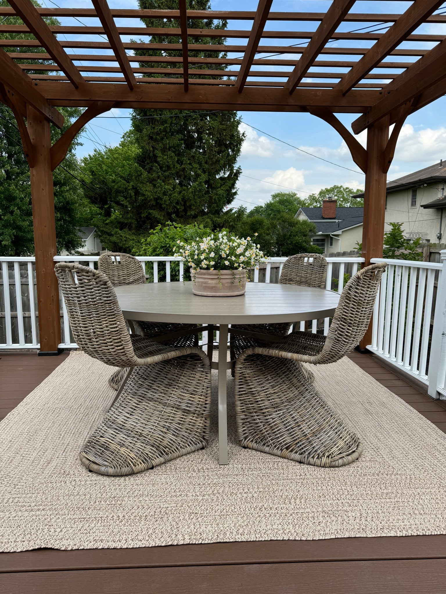 Outdoor dining 🤍 

Table - wicker - waterproof - planter - faux plant - terracotta - pergola 

#LTKStyleTip #LTKSeasonal #LTKHome