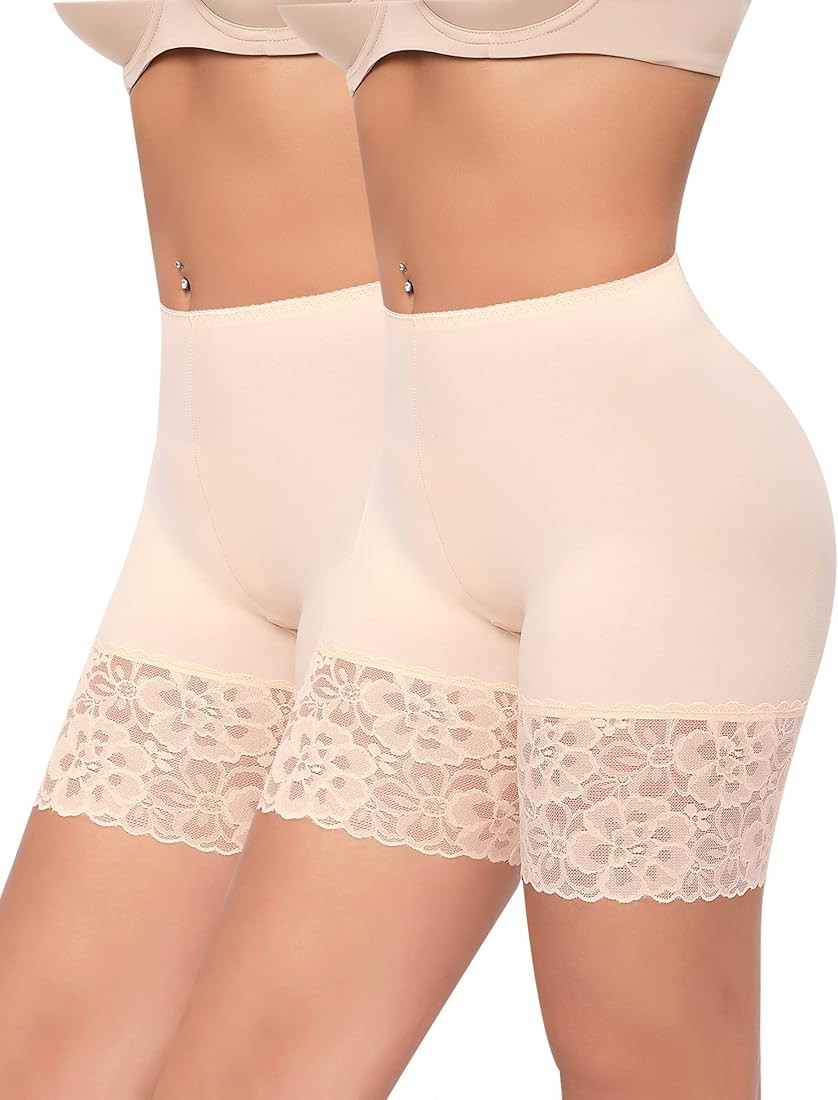 Slip Shorts for Under Dresses Women Anti Chafing Underwear Seamless Boyshorts Panties Lace Under ... | Amazon (US)
