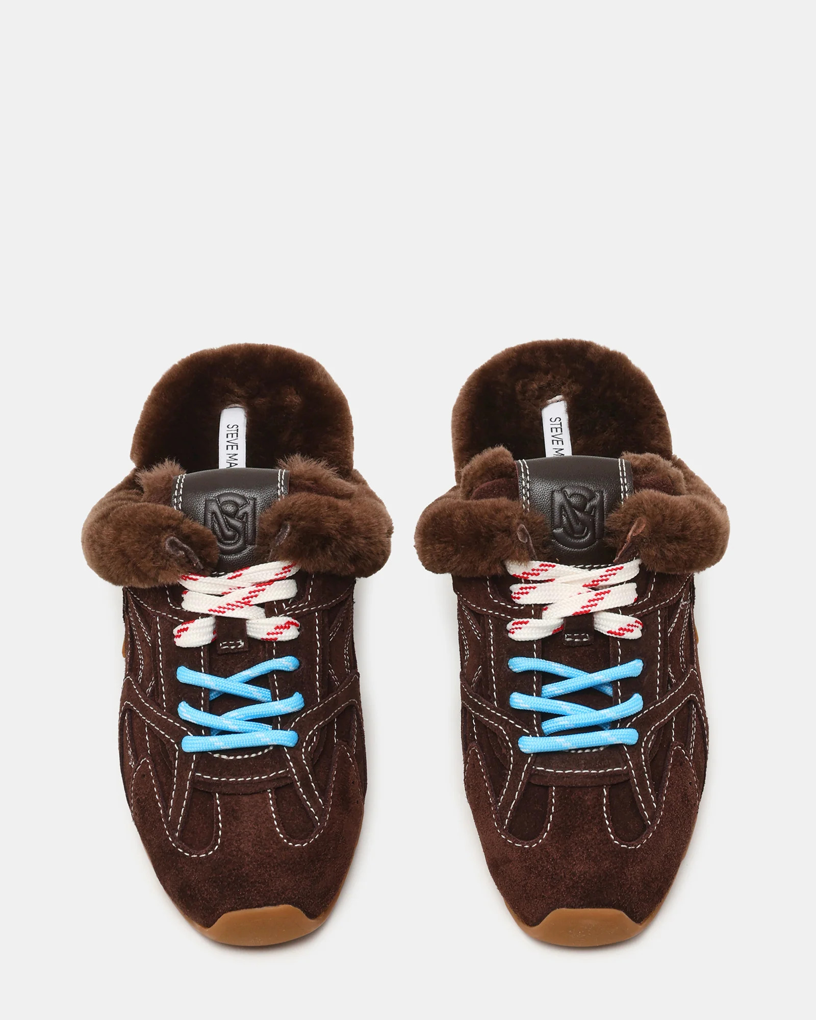 AZIEL MULE Faux Fur Chocolate Brown Suede Low-Top Lace-Up Slip-On Women's Sneaker | Steve Madden (US)