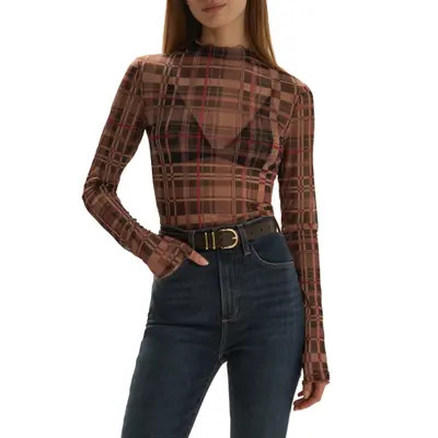 Favorite Daughter The Sheer Fantasy Mock Neck Top in Bare Roses at Nordstrom, Size Small | Nordstrom