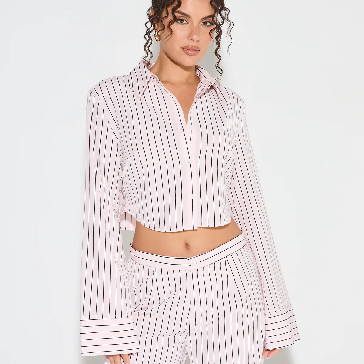 ROMA Pink Stripe Crop Shirt | Noughts and Kisses