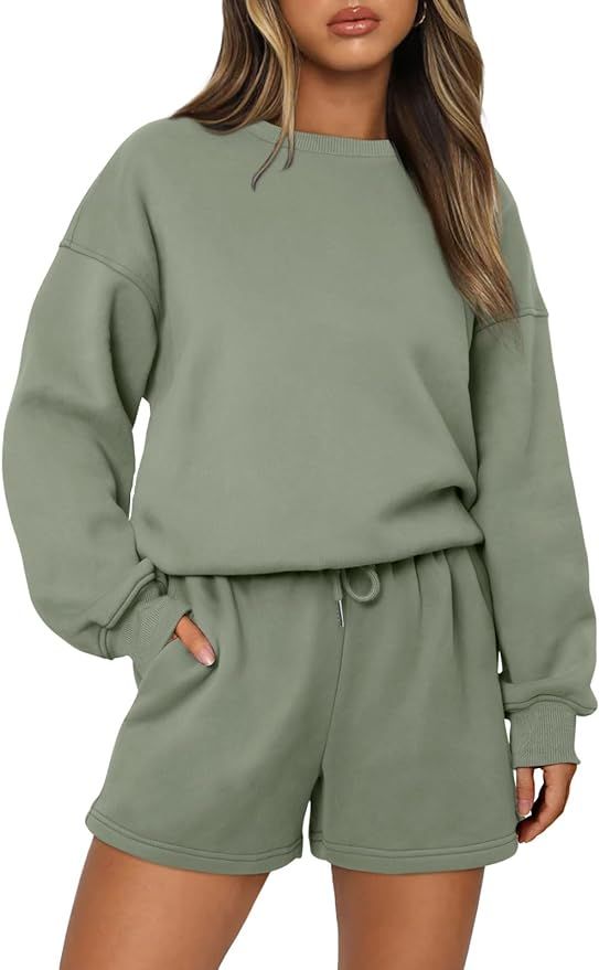 AUTOMET Womens Two Piece Outfits 2 Piece Lounge Matching Sets Fleece Sweatsuit Sweat Shorts Fashi... | Amazon (UK)