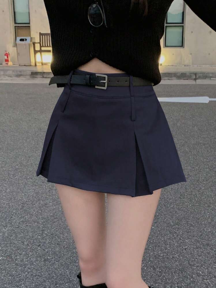DAZY Women Casual Solid Color Pleated Mini Skirt, Versatile | SHEIN