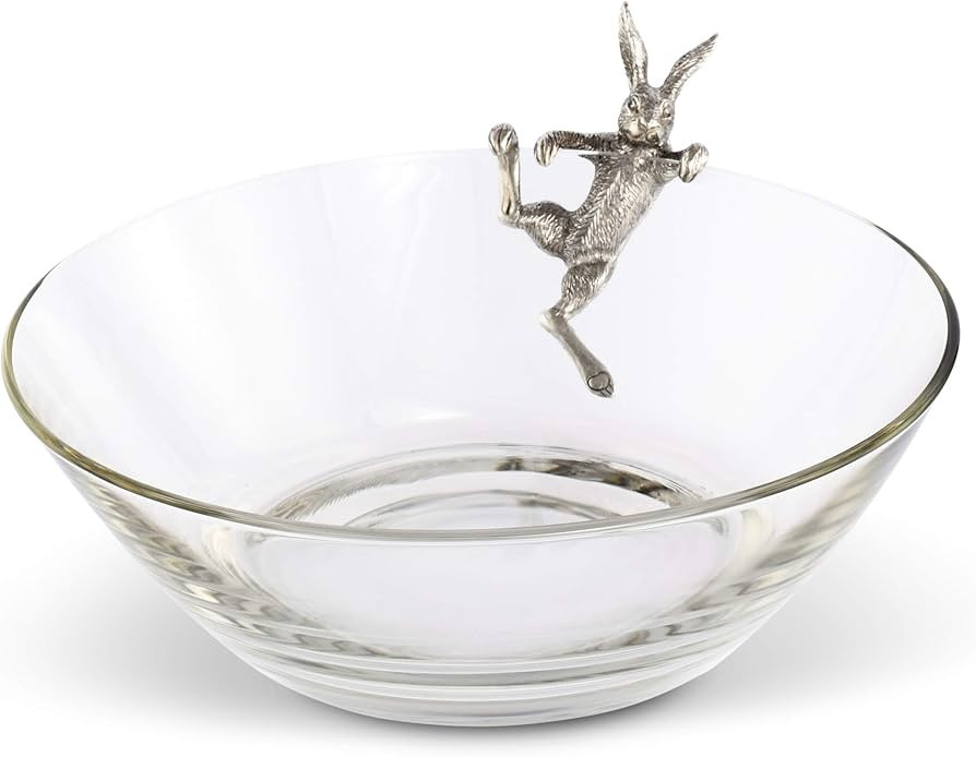 Vagabond House Pewter Climbing Bunny Glass Serving/Salad Bowl 10 inch diameter x 5 inch Tall | Amazon (US)