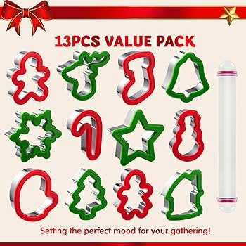 JOYIN 13 Pcs Christmas Cookie Cutters in Stainless Steel with 3.5í plus Grip and a Rolling Pin f... | Amazon (US)