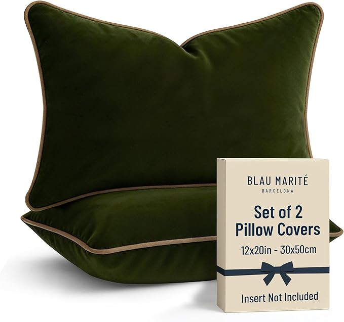 2 Pack Polyester Decorative Throw Pillow Covers, 12"x20", Green and Camel, Solid, Modern, Contras... | Amazon (US)