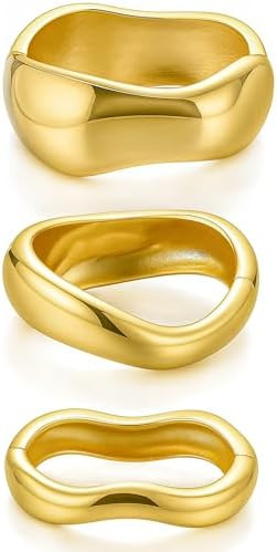 Chunky Gold Bangle Bracelets for Women, 14k Gold Plated Dainty Cuff Stackable Bangles Set, Trendy... | Amazon (US)