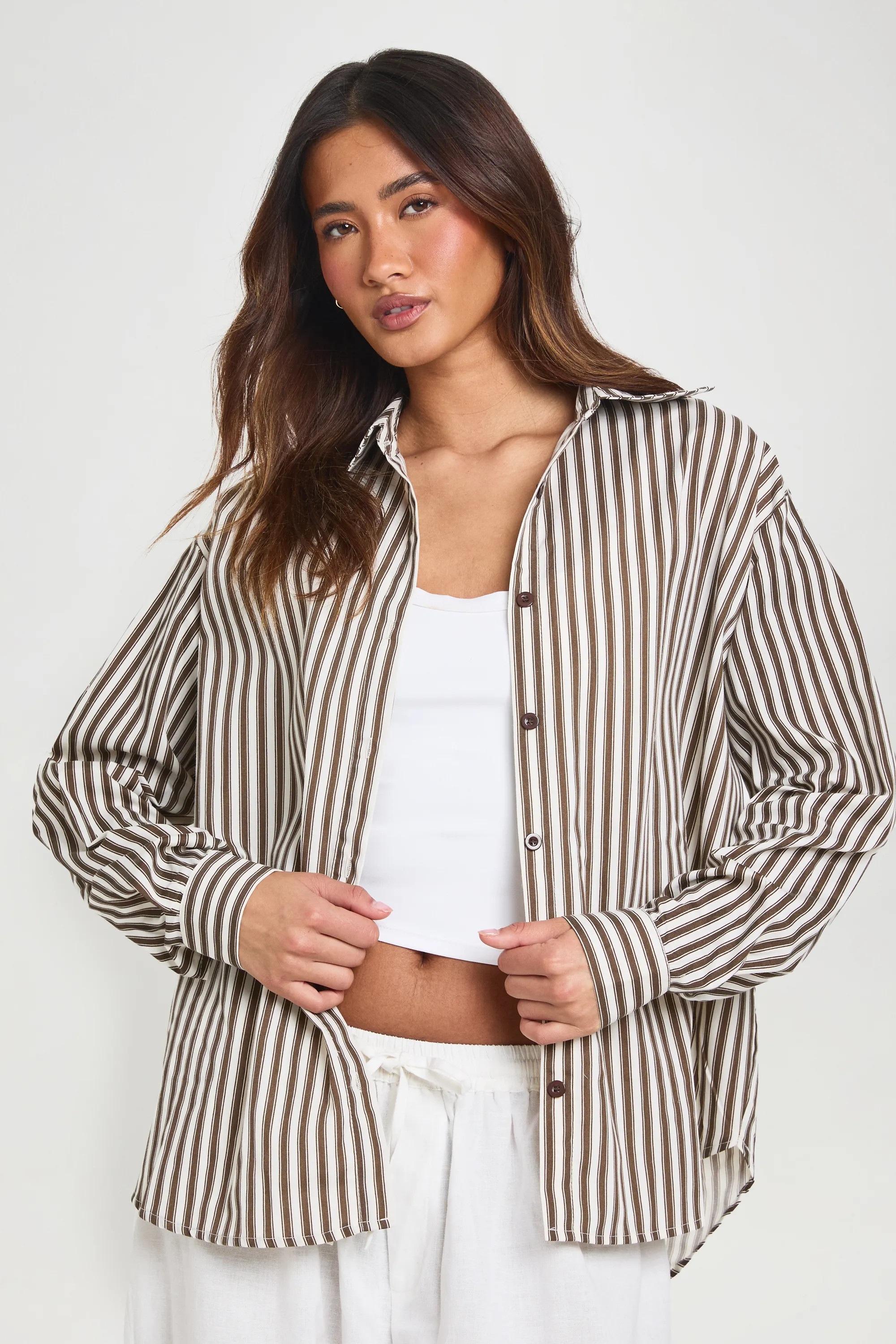Chocolate Oversized Stripe Shirt | Boohoo | Boohoo.com (UK & IE)