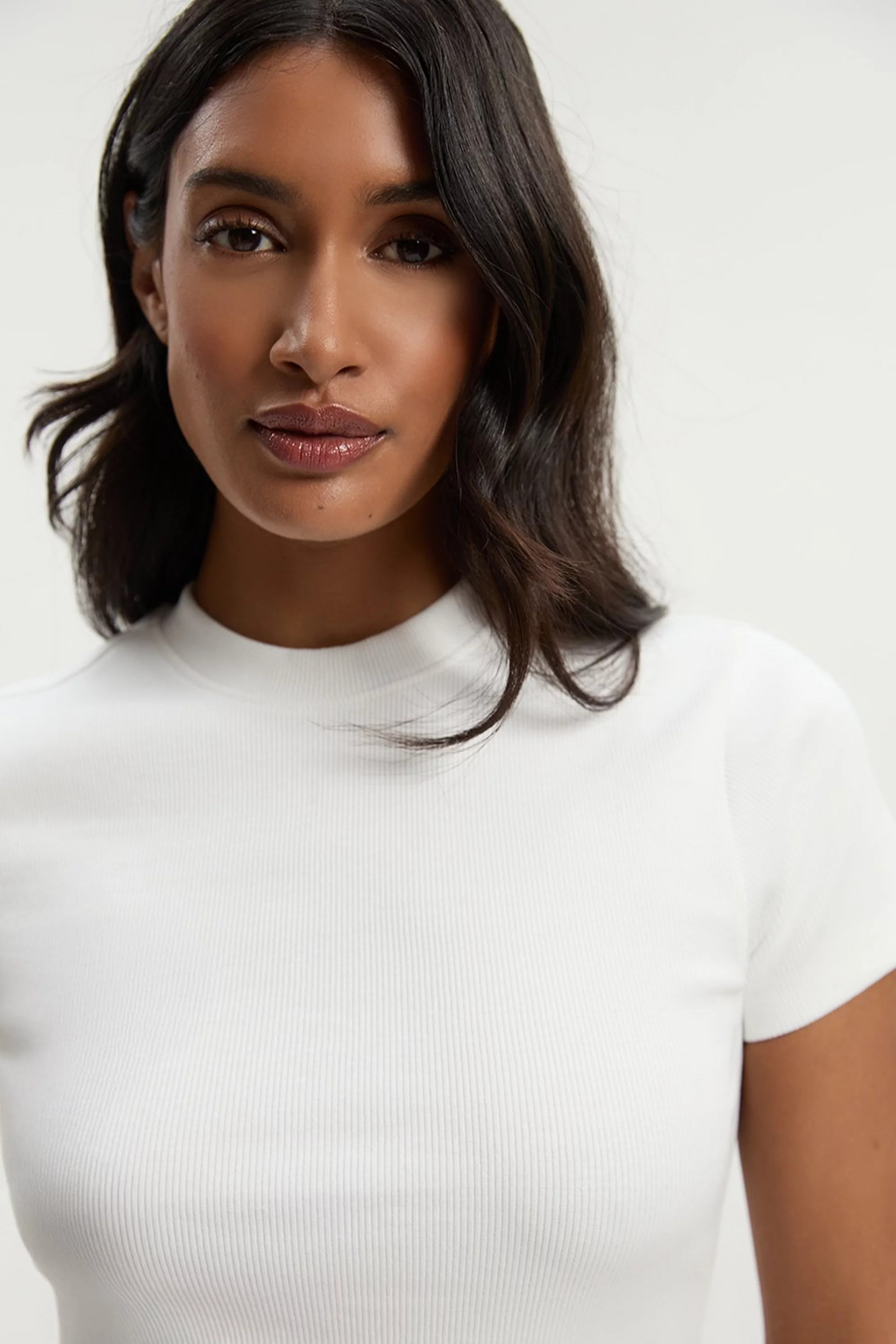 Compact Jersey Ribbed T-Shirt | Karen Millen UK + IE + DE + NL