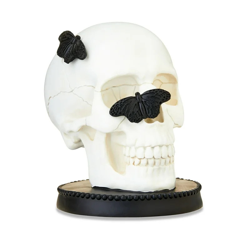 Halloween White Skull with Butterflies Tabletop Decor, 6 in, by Way To Celebrate - Walmart.com | Walmart (US)