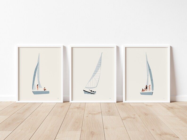 Sailboat Art Print Set of 3 Nautical Artwork Coastal | Etsy | Etsy (US)