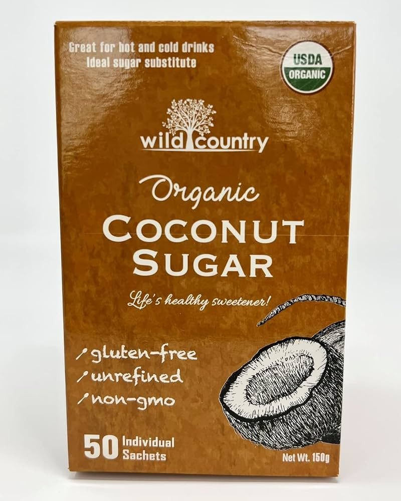 Wild Country Organic Coconut Sugar Sachet Box of 50 sachets 0.1 Oz/ 3g per sachet | Amazon (US)