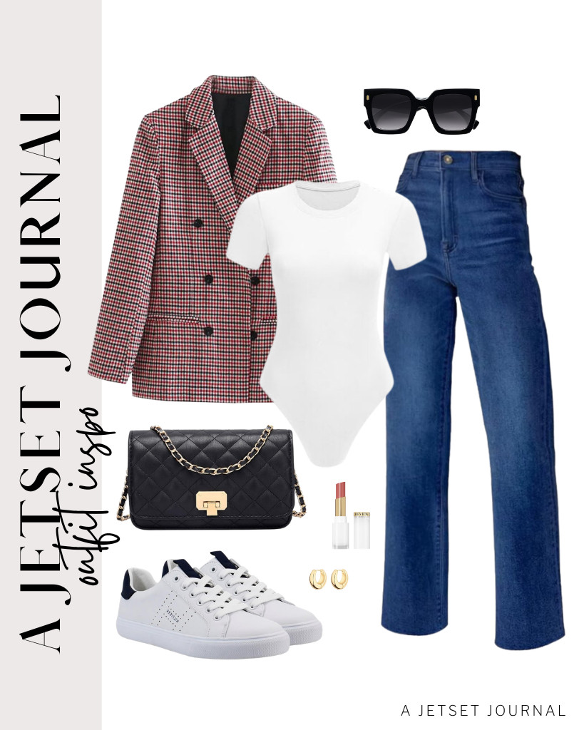I'm really into this combination: a bodysuit, straight-leg jeans, and a one-button boyfriend-style blazer from Allegra K. A vintage, oversized pair of sunglasses will make this outfit even more flattering. This set is perfect for casual Fridays or coffee dates. 

 #LTKSeasonal #LTKTravel