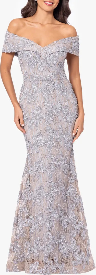 Xscape Evenings Off the Shoulder Embroidered Gown | Nordstrom | Nordstrom