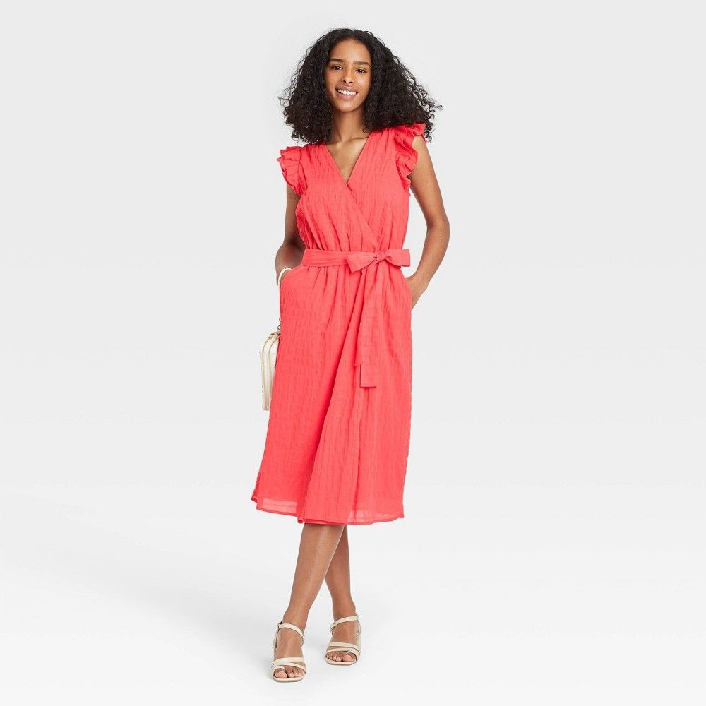 Women's Ruffle Short Sleeve Wrap Dress - A New Day Berry XS, Pink | Target