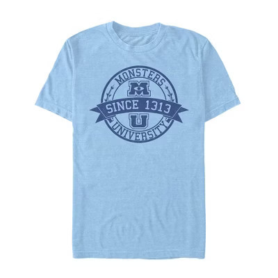 Men's Monsters Inc University Logo  T-Shirt - Light Blue Heather - Large | Target