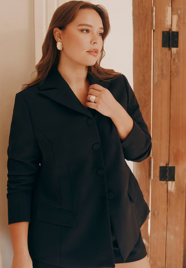 Fitted High Neckline Blazer | Eloquii