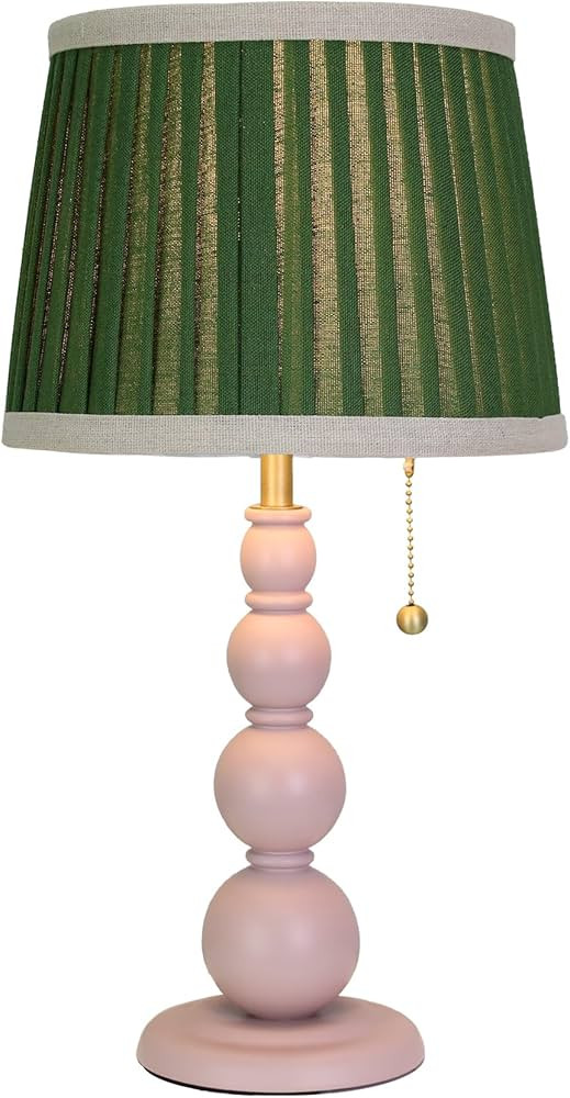 Modern Table Lamp Table Lamps Desk Lamp with Pink Wood Base Green Conical | Amazon (US)