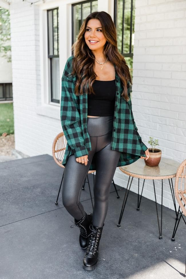 Northern Sky Green Buffalo Plaid Button Up Blouse | Pink Lily