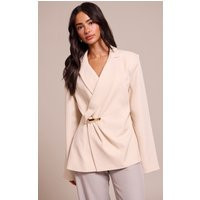 Petite Cream Asymmetric Style Wrap Blazer | PrettyLittleThing US