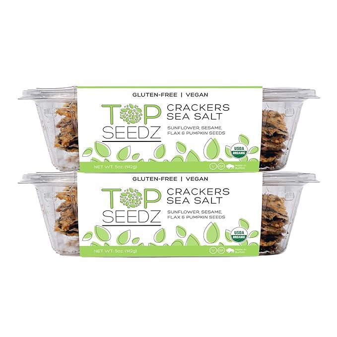 Top Seedz Certified Organic Gluten Free Sea Salt Seed Crackers | 2-Pack | 5 Ounces | Healthy Vega... | Amazon (US)