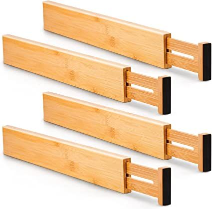 Utoplike 4 Pack Bamboo Kitchen Drawer Dividers,Adjustable Drawer Organizers,Spring Loaded,Works i... | Amazon (US)
