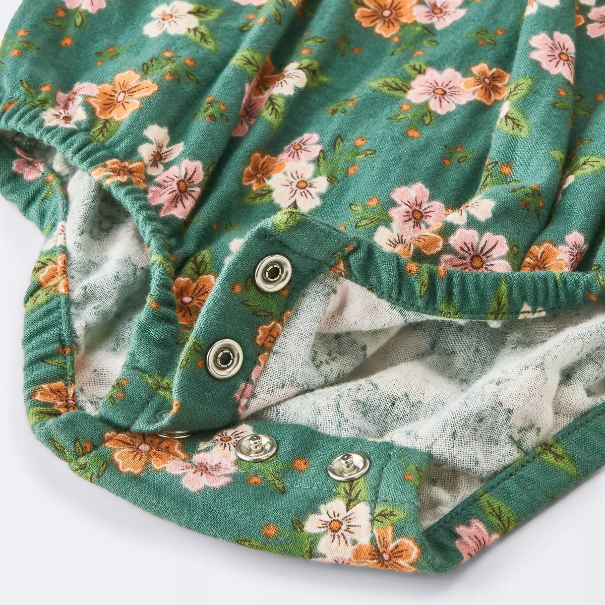 Baby Girls' Long Sleeve Floral Trim Romper - Cloud Island\u2122 Green 3-6M | Target