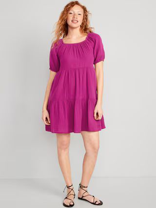 Puff-Sleeve Tiered Mini Swing Dress for Women | Old Navy (US)