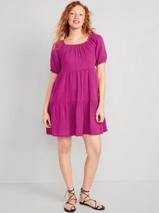 Puff-Sleeve Tiered Mini Swing Dress for Women | Old Navy (US)