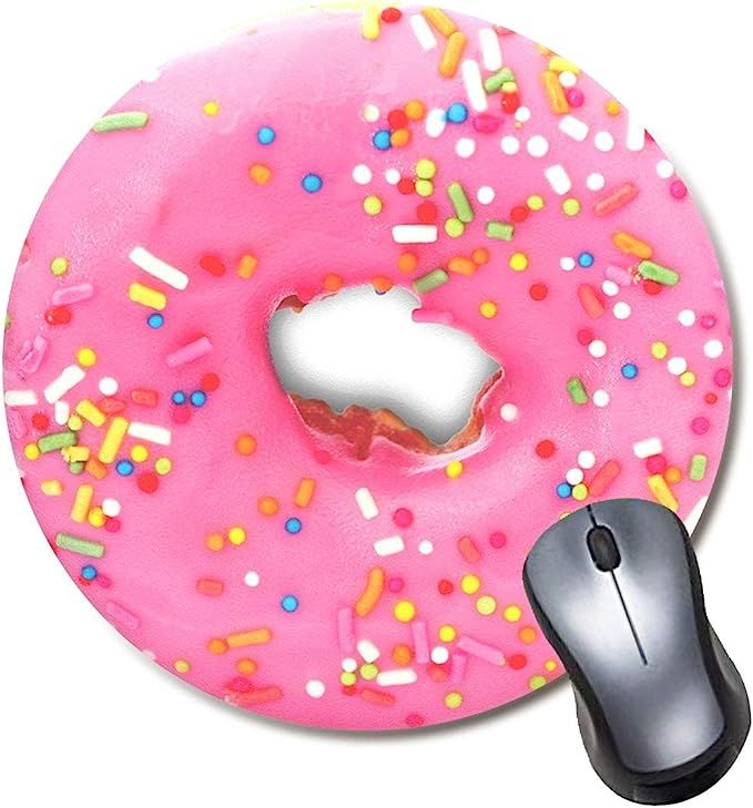 Strawberry Pink Donut with Sprinkles Mouse Pad, Round Cute Funny Mousepad, Coworker Teacher Gift ... | Amazon (US)