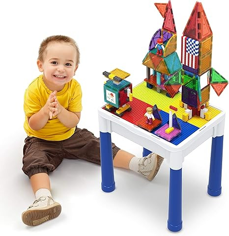 PicassoTiles 316 PCs Activity Table with Magnetic Tiles and Building Brick Blocks, Playset Table ... | Amazon (US)