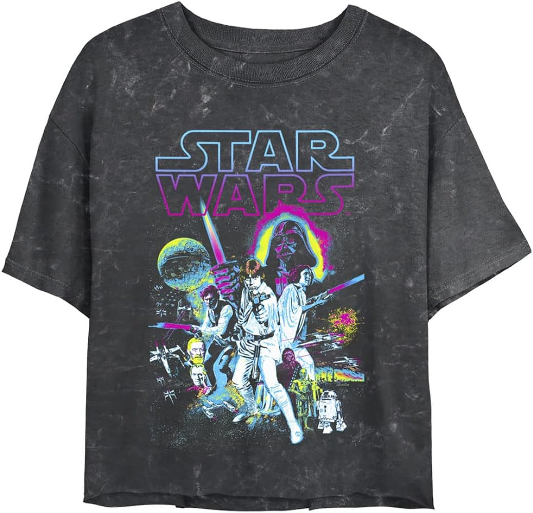 STAR WARS Neon Hope Women's Mineral Wash Short Sleeve Crop Tee | Amazon (US)