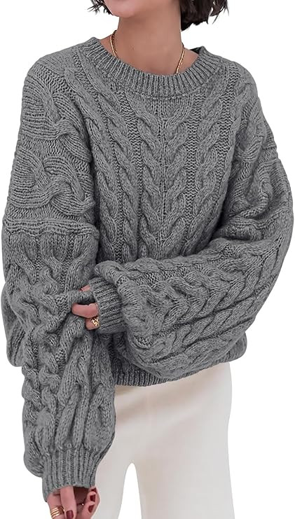 PRETTYGARDEN Womens Sweaters Spring 2025 Cable Knit Long Sleeve Crewneck Oversized Sweater Chunky... | Amazon (CA)