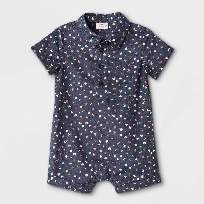 Baby Boys' Floral Woven Romper - Cat & Jack™ Navy | Target