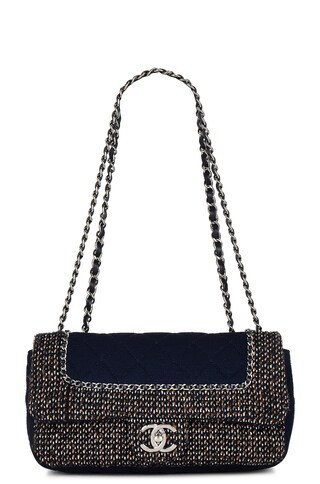 Chanel Tweed Flap Bag in Navy | FWRD 