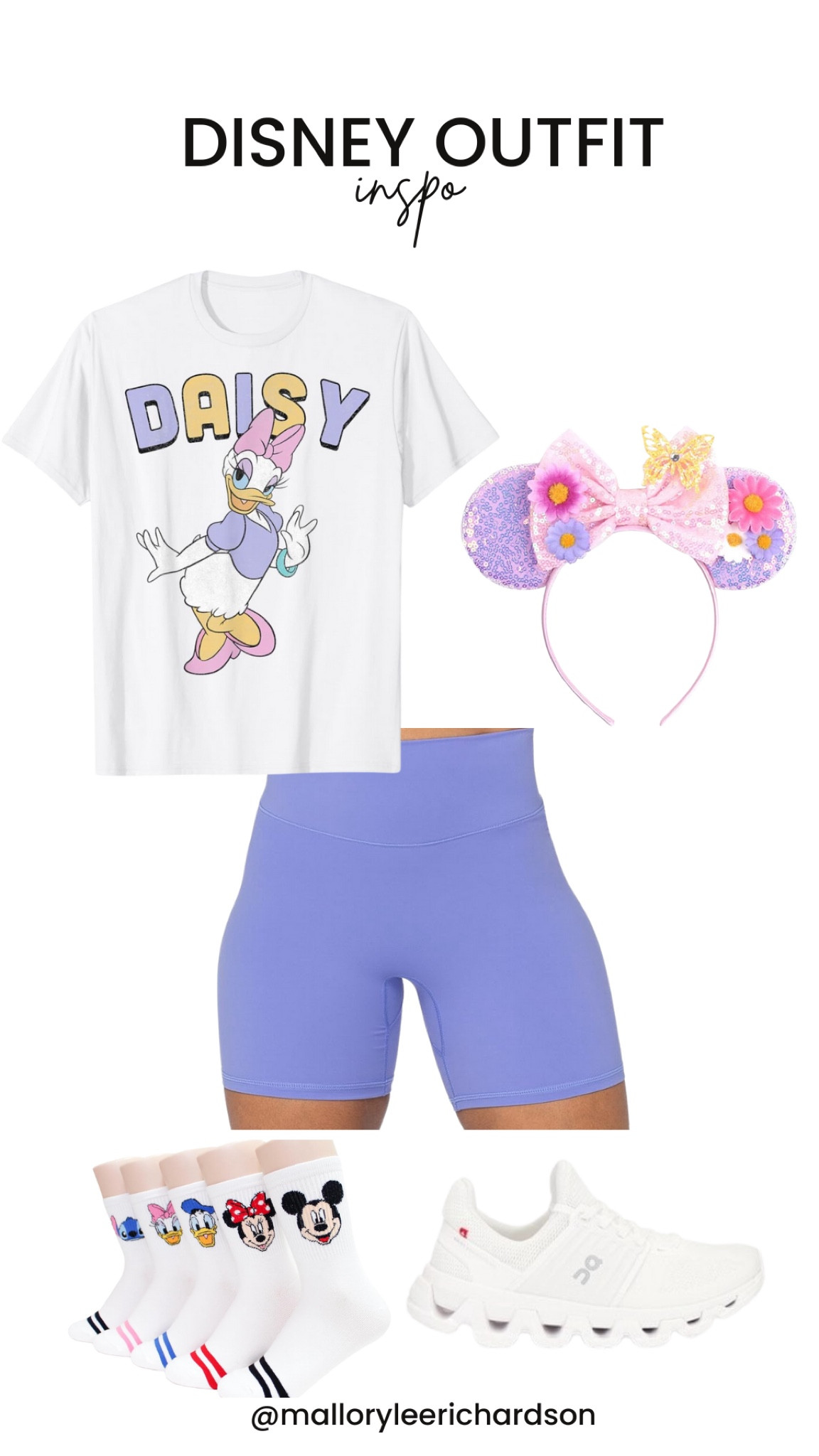 Daisy duck outfit inspo! 
disney world ootd, disney outfit, daisy duck shirt, athletic shorts, biker shorts, on clouds, character socks, mickey ears, disney inspo 

#LTKActive #LTKTravel #LTKStyleTip