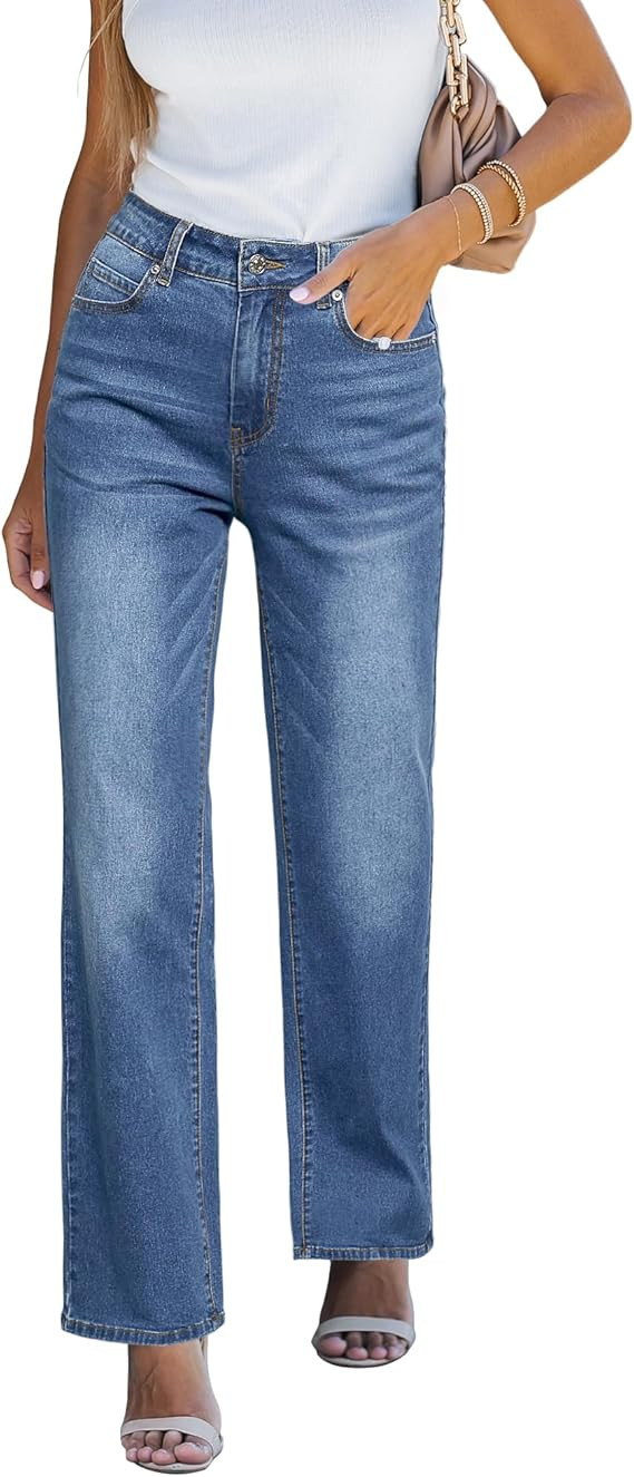 luvamia High Waisted Jeans for Women Trendy Baggy Straight Leg Stretchy Denim Jeans Work Trousers... | Amazon (US)