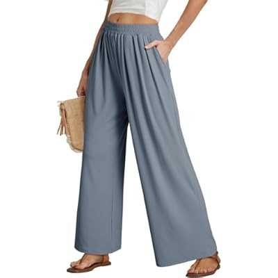 Dokotoo Women's Elastic Waist Wide Leg Pants Baggy Casual Stretch Palazzo Pan… | Amazon (US)