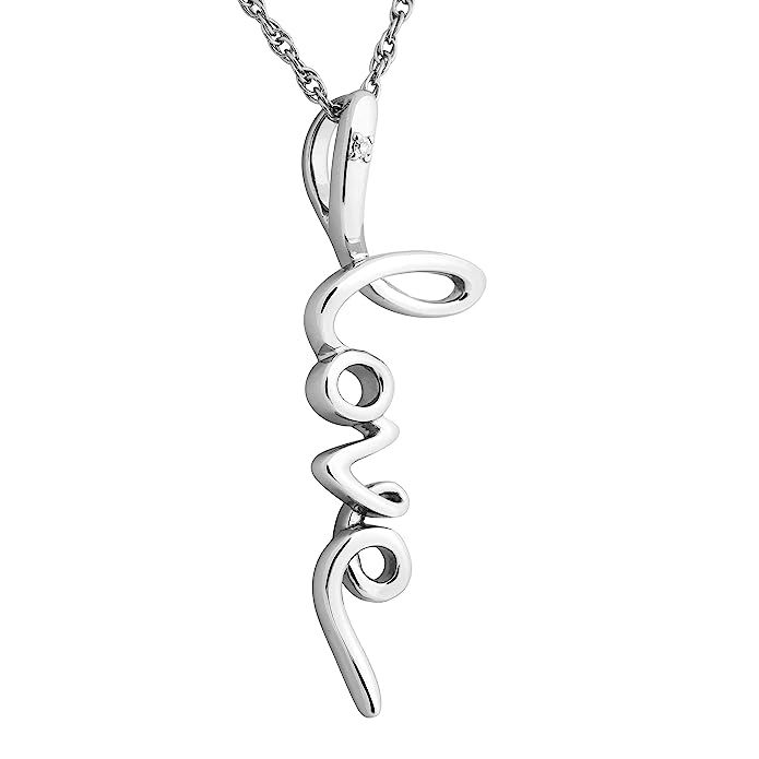 Diamond Vertical 'Love' Pendant Necklace, Rhodium Plated Sterling Silver, 18" | Amazon (US)