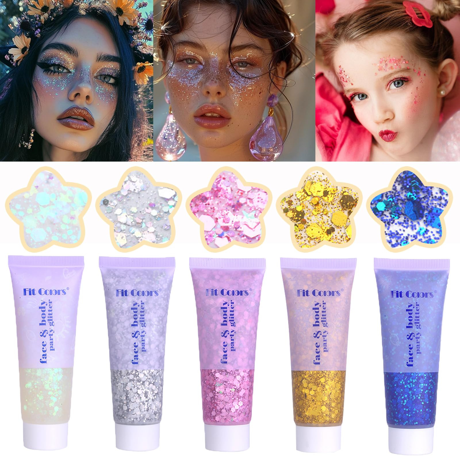 Face Body Glitter, Hair Glitter Sparkles Chunky Face Glitter Gel for Girls Makeup Singer Concerts... | Amazon (US)