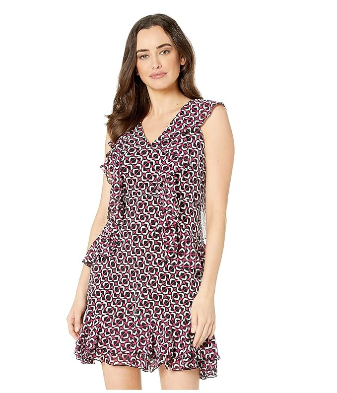 Michael Michael Kors Women's Foulard Printed Cascade Ruffled Dress, Deep Fuchsia | Amazon (US)